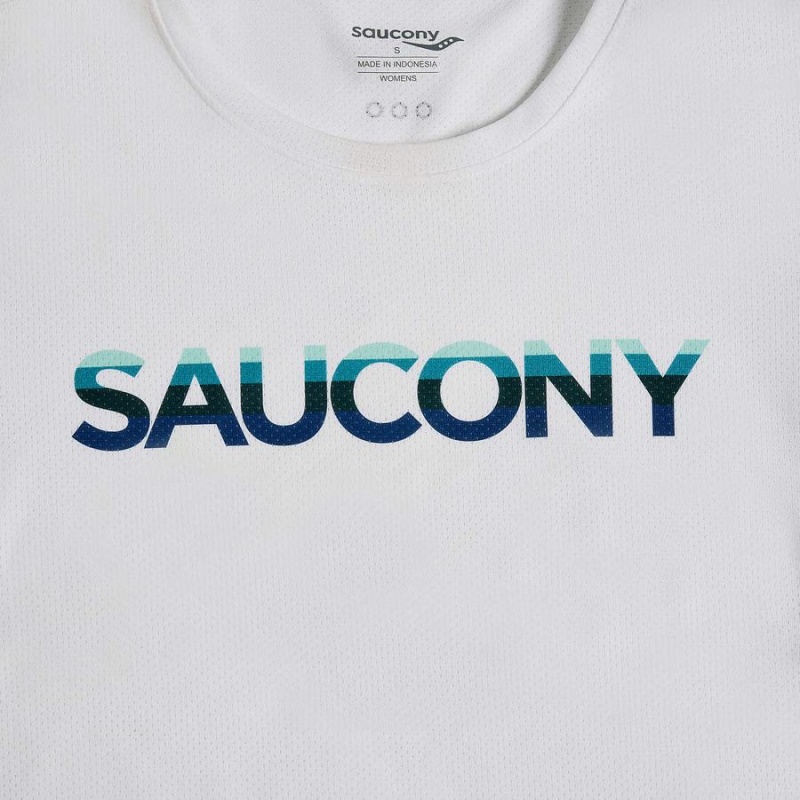 Women's Saucony Stopwatch Graphic Short Sleeve T Shirts White | UAE S68394-B40