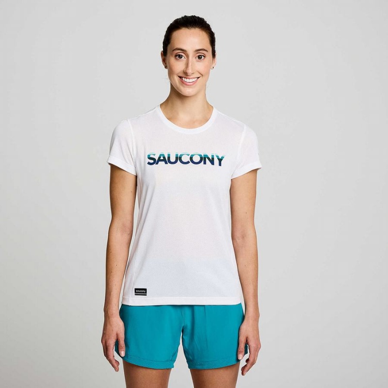 Women\'s Saucony Stopwatch Graphic Short Sleeve T Shirts White | UAE S68394-B40