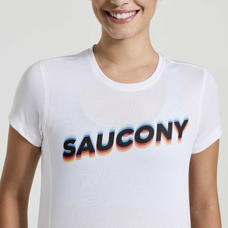 Women's Saucony Stopwatch Graphic Short Sleeve T Shirts White | UAE S21378-N04