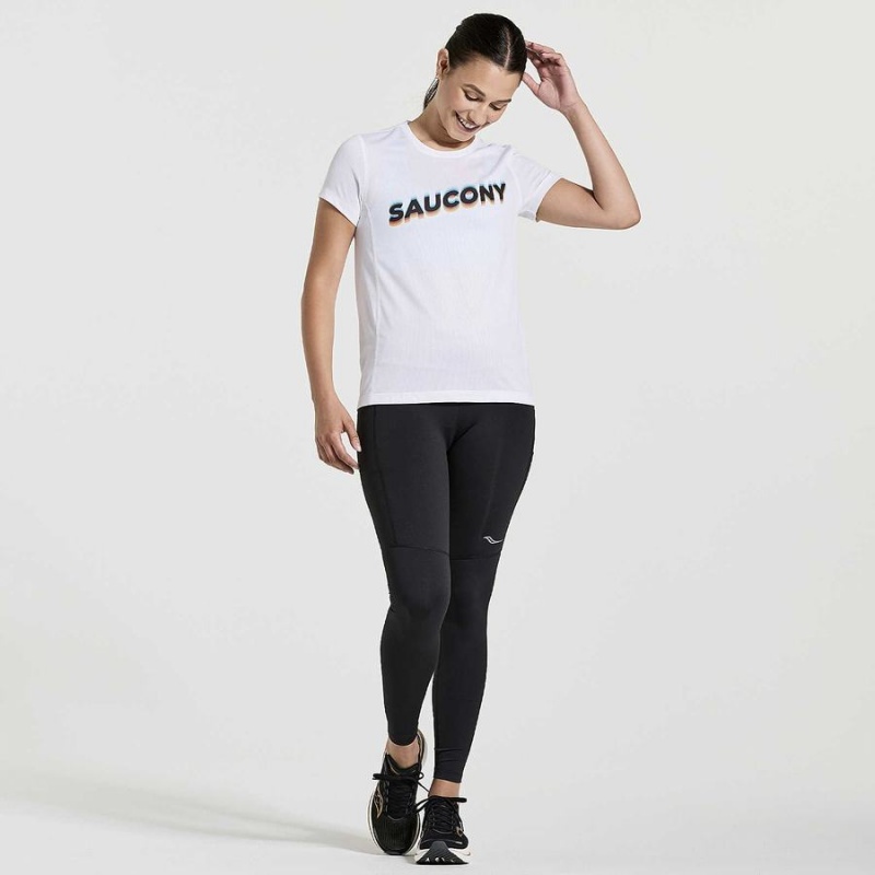 Women's Saucony Stopwatch Graphic Short Sleeve T Shirts White | UAE S21378-N04