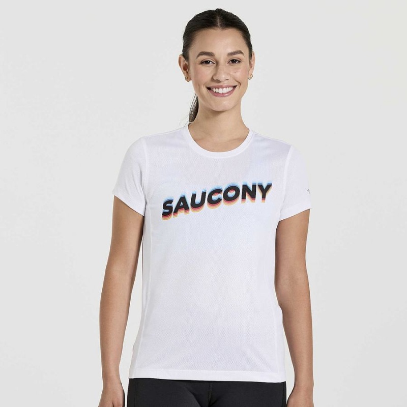 Women\'s Saucony Stopwatch Graphic Short Sleeve T Shirts White | UAE S21378-N04