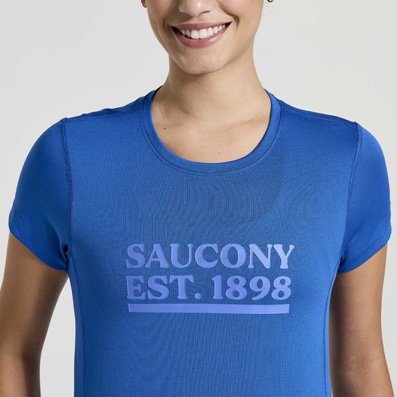 Women's Saucony Stopwatch Graphic Short Sleeve T Shirts Blue | UAE S45608-M51