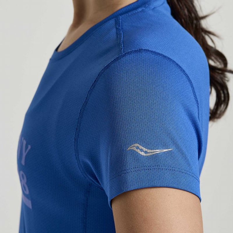 Women's Saucony Stopwatch Graphic Short Sleeve T Shirts Blue | UAE S45608-M51