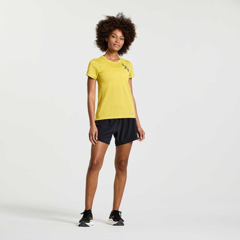 Women's Saucony Stopwatch Graphic Short Sleeve T Shirts Yellow | UAE S37510-F56