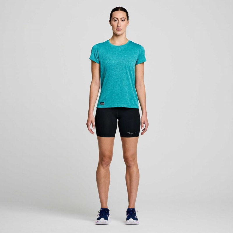 Women's Saucony Stopwatch Short Sleeve T Shirts Turquoise | UAE S29186-A86