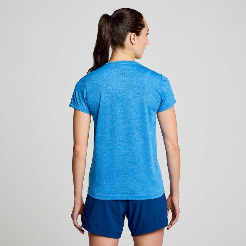 Women's Saucony Stopwatch Short Sleeve T Shirts Blue | UAE S89615-S15