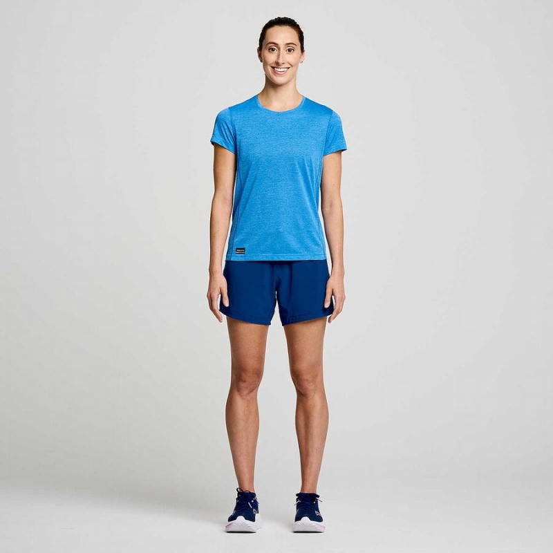 Women's Saucony Stopwatch Short Sleeve T Shirts Blue | UAE S89615-S15