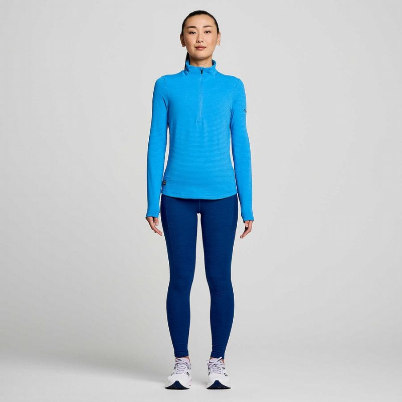 Women's Saucony Triumph 3D 1/2 Zip Tops Blue | UAE S70659-Y25