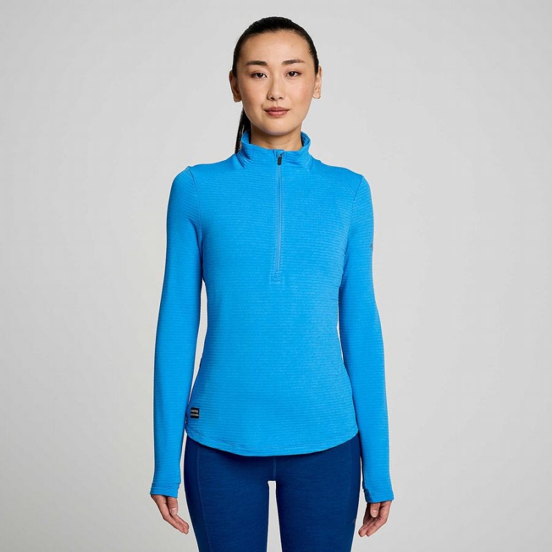 Women\'s Saucony Triumph 3D 1/2 Zip Tops Blue | UAE S70659-Y25