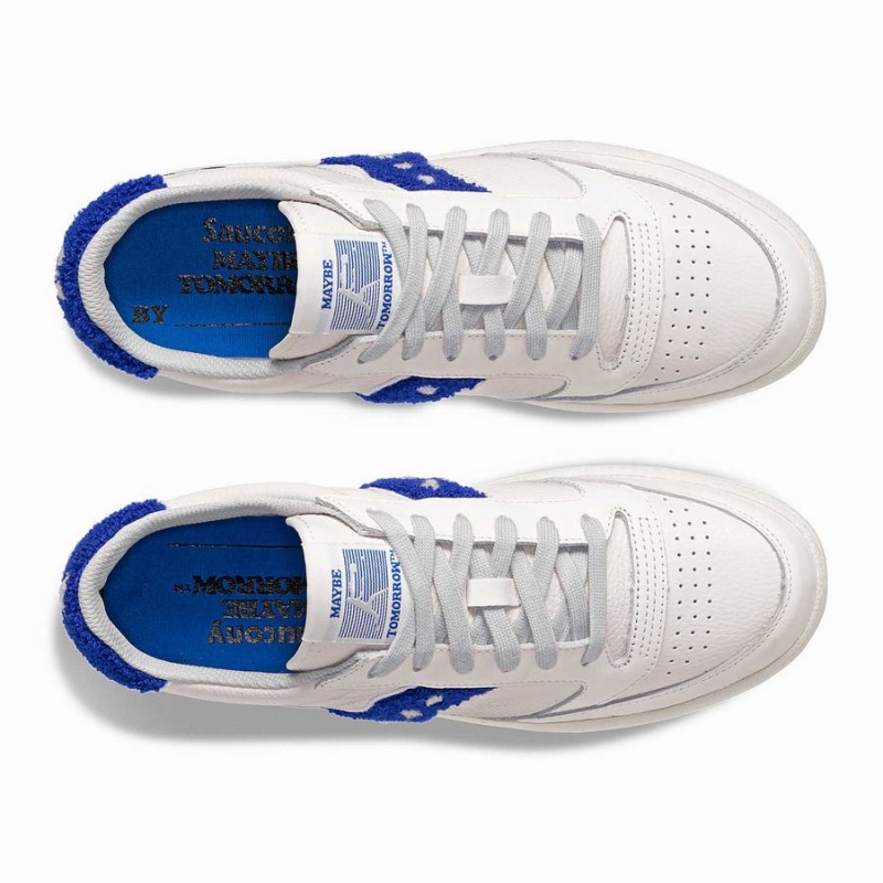 Women's Saucony X Maybe Tomorrow Jazz Court Varsity Sneakers White / Blue | UAE S71963-K93